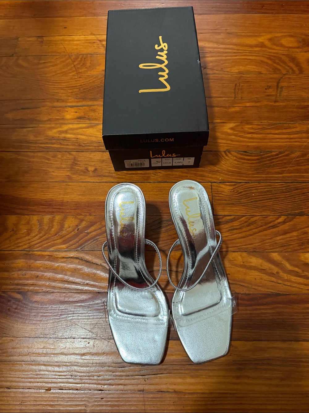 Lulu's Silver Metallic Strappy Square-Toe Heels